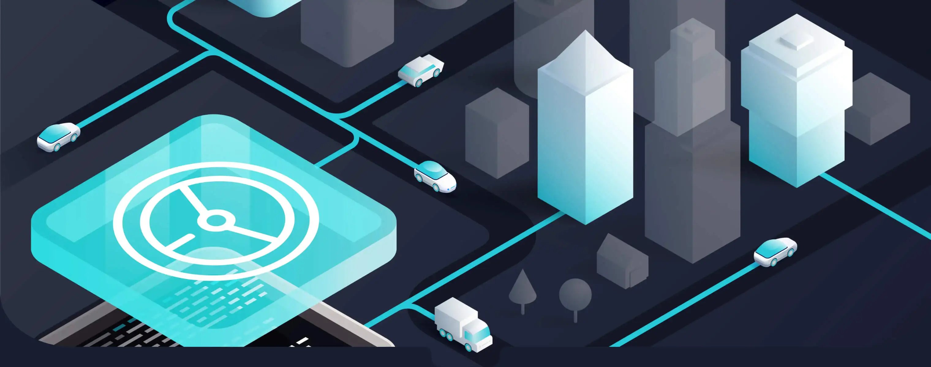 Isometric map with buildings and vehicles